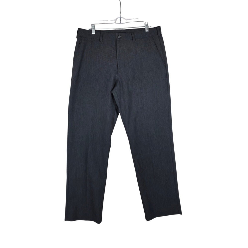 Van Heusen Dress Pants Charcoal Gray Flat Front Poly Rayon 34x30 Slacks, Work